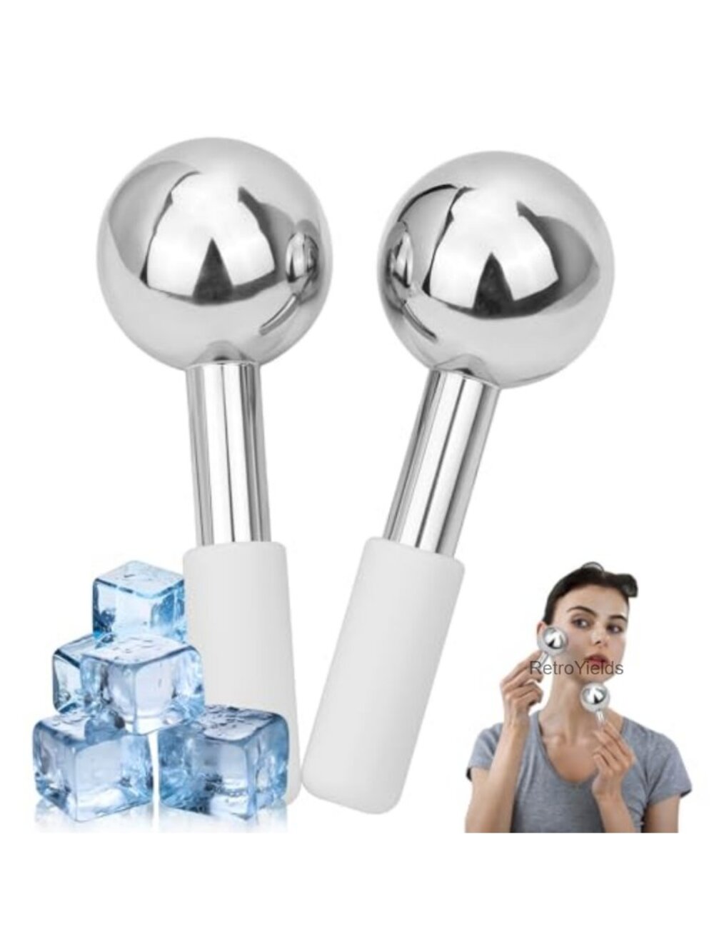 Stainless Steel Ice Globes for Face & Eyes - Cryo Sticks Facial Massage Tool Set